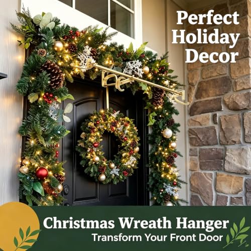 Adjustable Christmas Wreath Hanger Rod Black - No Drill Door Mount