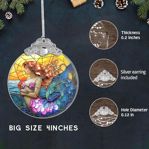Mermaid Christmas Ornament - Stained Glass Little Mermaid Decoration - Ocean Fantasy Holiday Decor - Variation of Mermaid