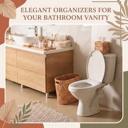 Water Hyacinth Wicker Bathroom Accessories Set, 4.5 Gallon Small Trash Can - Natural Finish