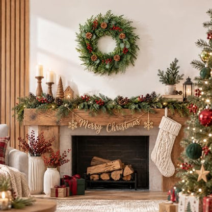 24 Inch Artificial Christmas Wreath with Pine Cones and Eucalyptus for Front Door & Indoor Decor