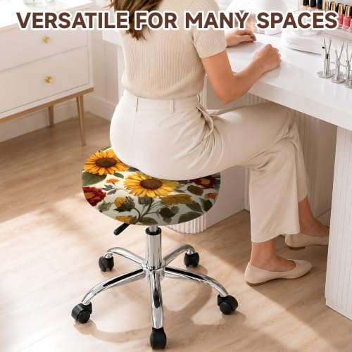 Sunflower Floral Round Stool Cover 12-15 Inch Fits Bar & Kitchen Seats - 2PCS