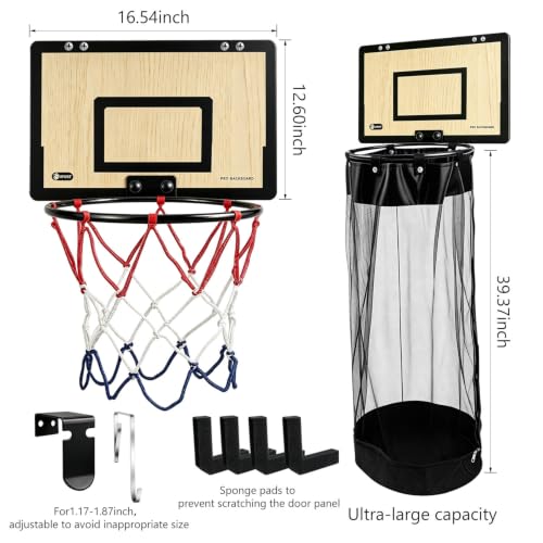Wooden Basketball Laundry Hamper with Over-the-Door Hoop - Space-Saving Organizer