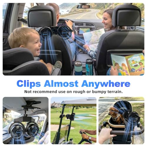 6000mAh Dual Head Car Fan with 360° Adjustable Clip - Back Seat Cooling (Variation 1)