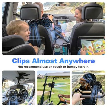 6000mAh Dual Head Car Fan with 360° Adjustable Clip - Back Seat Cooling (Variation 1)