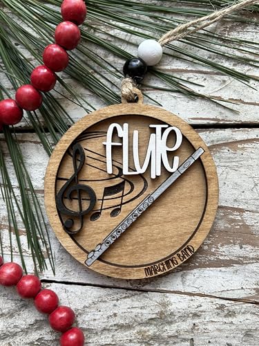 Wooden Flute Ornament for Christmas Tree - Marching Band Gift, Band Director Decor