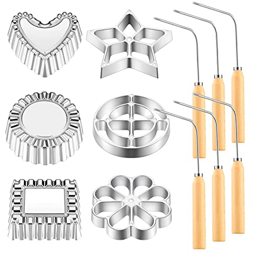 12-Piece Rosette Iron Mold Set with Handle for Baking and Frying
