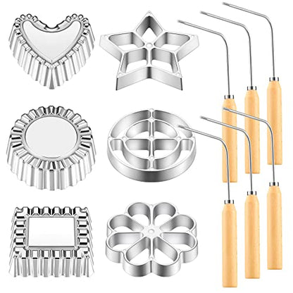 12-Piece Rosette Iron Mold Set with Handle for Baking and Frying