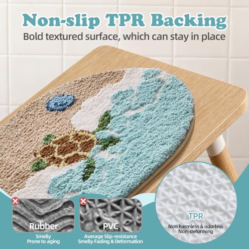 Sunfly Coastal Beach Bath Mat with Turtle Pattern, 22x34in - Kids & Nautical Decor