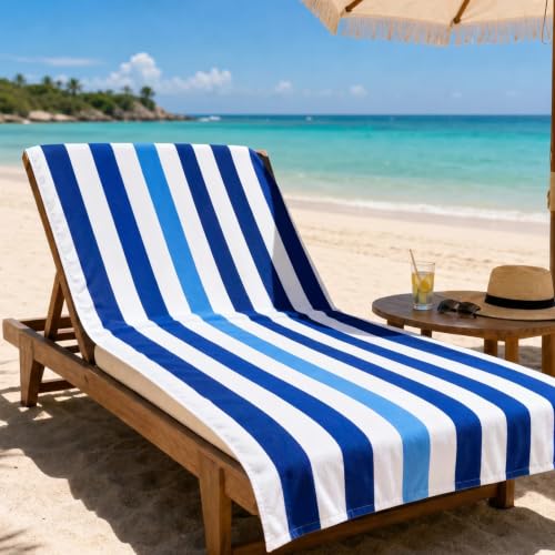 Lightweight Blue Cabana Stripe Beach Blanket 35 x 70 Outdoor Mat - Portable & Multi-Purpose
