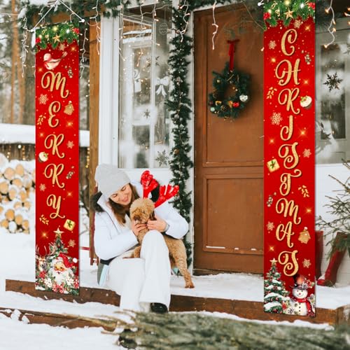 Large Christmas Door Banner Set - Merry Christmas Festive Holiday Decor for Indoor & Outdoor Porch Front Yard