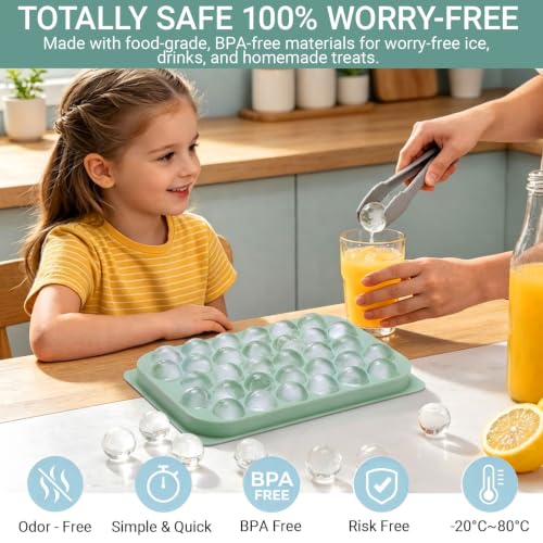 Mini Ice Cube Trays with Lid & Bin - 64 Round 0.8 Inch Ice Balls, 2 Pack