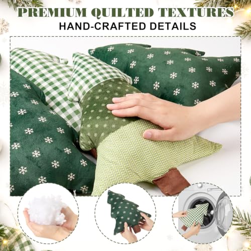 Christmas Tree Shaped Throw Pillow Set - 4 Green Festive Cushions for Sofa & Bedroom