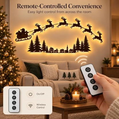 Christmas Sleigh Reindeer Set - 8-Piece Holiday Wall Scene with LED Lighting