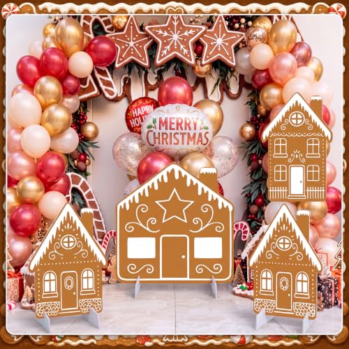 Gingerbread House Decor - 4 Piece Holiday Village Cardboard Cutouts