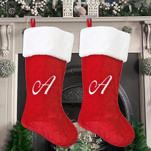 20 Inch Red Christmas Stockings with Letter - Festive Holiday Decor - Variation A