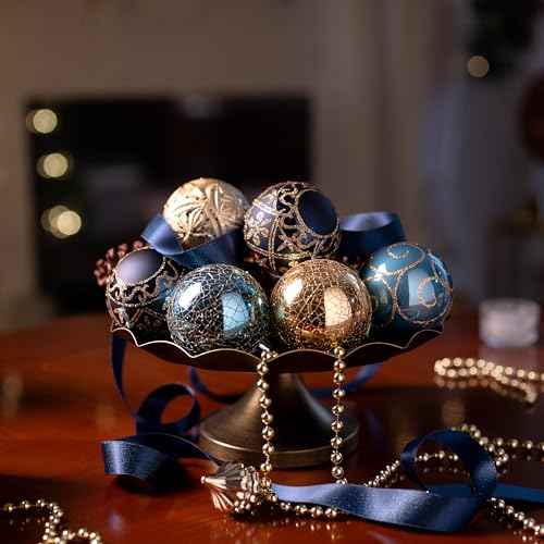 Valery Madelyn Christmas Ball Ornaments, 9ct Blue and Gold Shatterproof Christmas Tree Decorations Set, 2.76 Inches Luxury Hanging Ornaments for Xmas Trees Bulk Holiday Decor