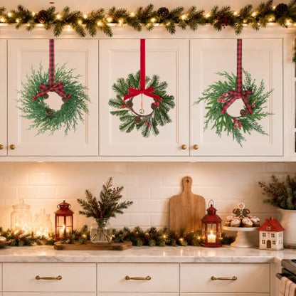 Mini Christmas Wreaths Set - 12 Holiday Decor for Cabinets & Small Spaces