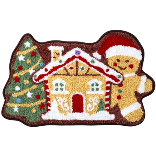 Christmas Gingerbread House Bath Mat 20x32 Inch - Winter Bathroom Rug Decor