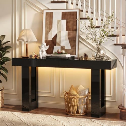 Black High Gloss 63-Inch Console Table with RGB LED Lights