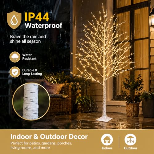 5FT Birch Tree with Lights - Indoor Outdoor Decor with 96 LEDs & Adjustable Branches