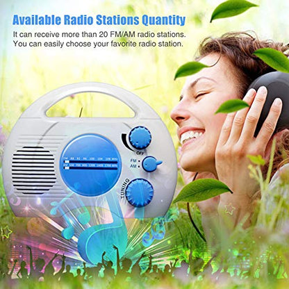 Waterproof Portable Shower Radio with AM/FM, Built-in Speaker, Adjustable Volume