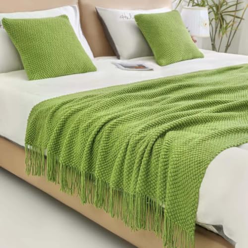 Light Gray Acrylic Bed Runner Set with Tassels - 51x67 Inches, Includes Cushion Covers & Inserts