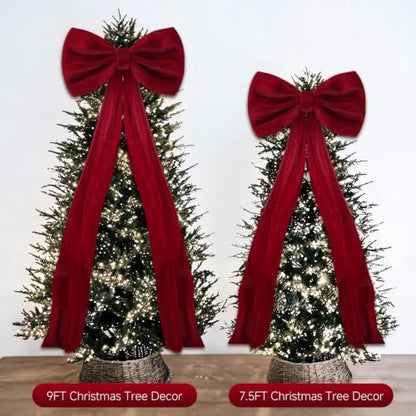 8 Ft Red Velvet Christmas Bow for Holiday Decorations - Giant Tree Topper