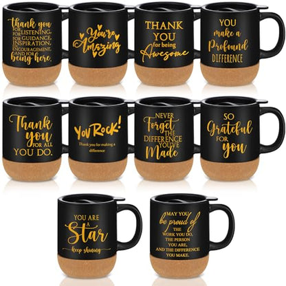 Classic 10 Pack Employee Appreciation Coffee Mug Set with Colorful Messages