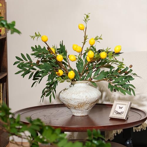 Mediterranean Faux Olive and Lemon Branches Set - 24 Inch Decorative Flowers for Weddings & Home Decor (6 Olive Stems + 3 Lemon Branches)