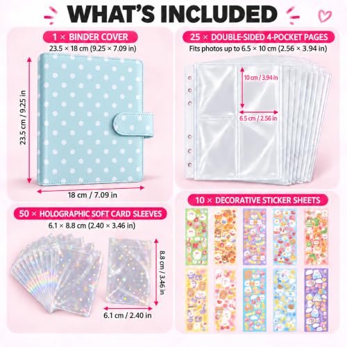 Blue A5 Kpop Card Binder with 25 Pocket Pages - PU Leather Collectible Organizer