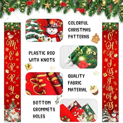 Large Christmas Door Banner Set - Merry Christmas Festive Holiday Decor for Indoor & Outdoor Porch Front Yard