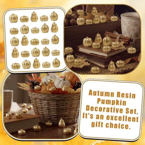 Mini Gold Resin Pumpkin Set - 50 Pieces Thanksgiving Craft Decor