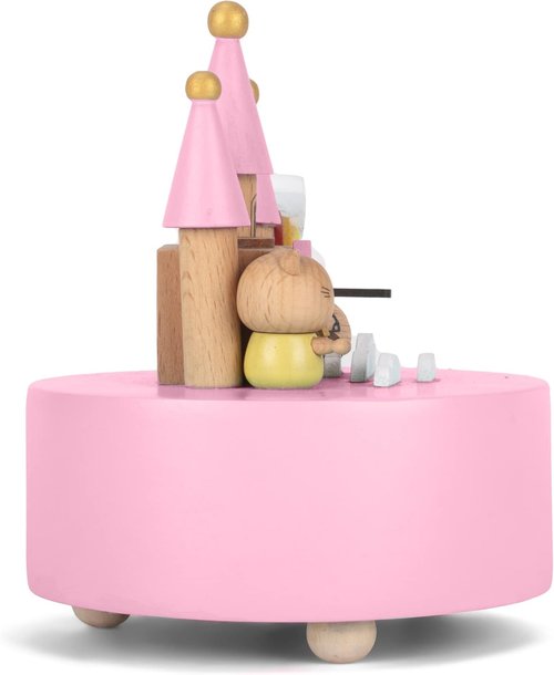Cottage Garden Music Box - Rainbow Castle Cat Design | 5-Inch Natural Wood, Plays Brahm's Lullaby