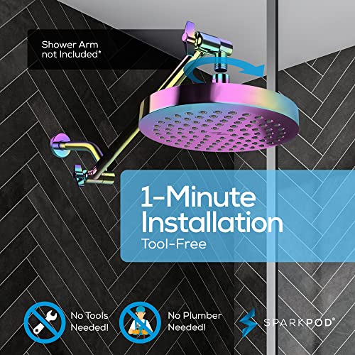 SparkPod Shower Head - High Pressure Rain - Premium Quality Luxury Design - Easy Clean Adjustable Replacement for Your Bathroom Shower Heads (Radiant Rainbow, 8 Inch Round)