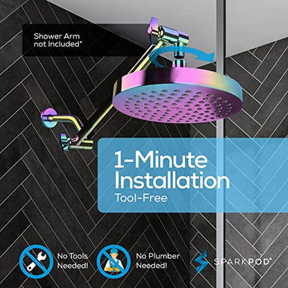SparkPod Shower Head - High Pressure Rain - Premium Quality Luxury Design - Easy Clean Adjustable Replacement for Your Bathroom Shower Heads (Radiant Rainbow, 8 Inch Round)