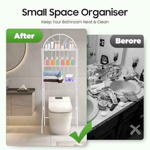 Over-the-Toilet Bathroom Storage Shelf - 3-Tier Metal Organizer, White