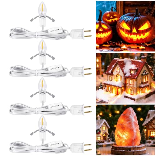 Minetom 6 FT LED Accessory Cord for Christmas Village Lights - Warm White, 4 Pack