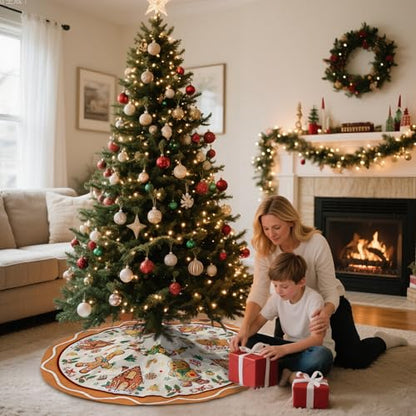 Beige Gingerbread Christmas Tree Skirt 48 Inches - Holiday Tree Decor