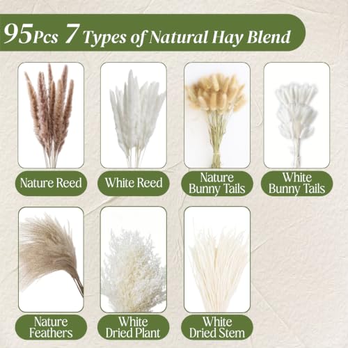 95Pcs Dried Pampas Grass Bouquet Natural Rustic Home Decor