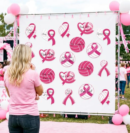 Pink Volleyball Cutouts for Breast Cancer Awareness Events, Party Decorations Set of 48