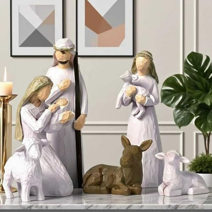 Christmas Nativity Scene Set - Holy Family Ornament Statue - 6 Piece