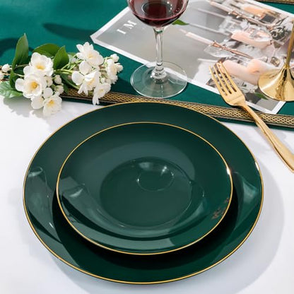 Disposable Green and Gold Plastic Plates - 7.5 Inch, Pack of 100 - Variation of Green and Gold