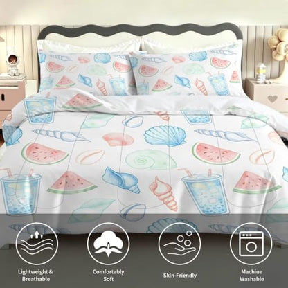 Girls Watercolor Seashell Watermelon Comforter Set Twin - Summer Vibe