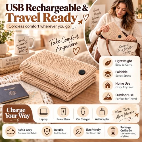 USB Heated Shawl Wrap for Women - White, Portable & Adjustable 3-Heat Settings