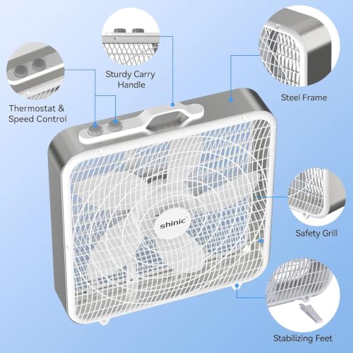 20-Inch Box Fan with Thermostat and 3-Speed Settings for Home & Office Cooling