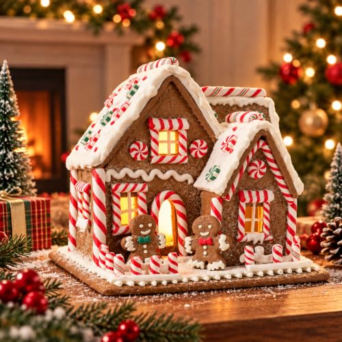 Christmas Village House with Warm Lights - Gingerbread Christmas Tabletop Decoration