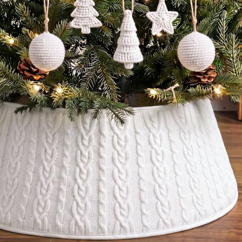 Christmas Tree Collar Knit Skirt 23-28in Cable Pattern White - Adjustable