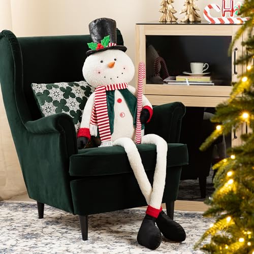 Snowman Christmas Decoration - 60 Inch Tall Fabric Holiday Ornaments with Dangle Legs