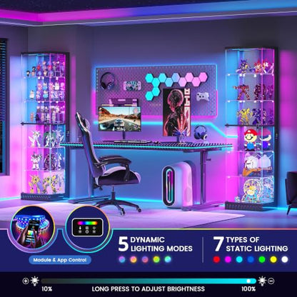 6-Tier Corner Display Cabinet with RGB Lights, Lockable Glass Doors