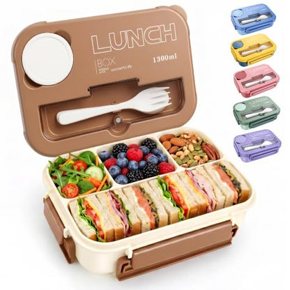 Adult Bento Box Lunch Container with 4 Compartments & Sauce Tray - Khaki